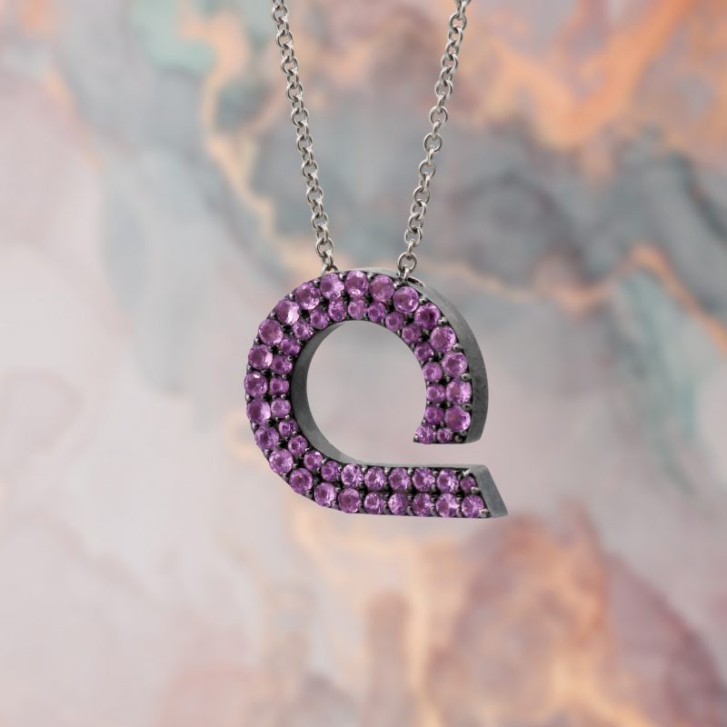 Custom Logo Pendant set with Light Amethyst Gemstones